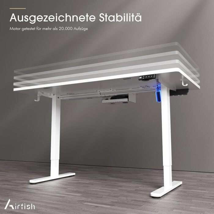 Електричний стіл Airfish з регулюванням висоти (140x70 см) з бездроговою зарядкою, комп'ютерний стіл, пам'ять на 3 функції, нагадування про відпочинок, білий. Також доступний розмір 180x80 см.