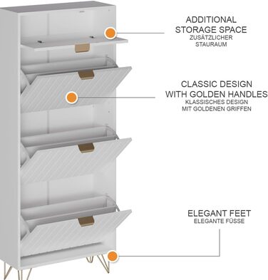 Шафа для взуття Vicco Helge, 60 x 145 см, 3 відділення, білий