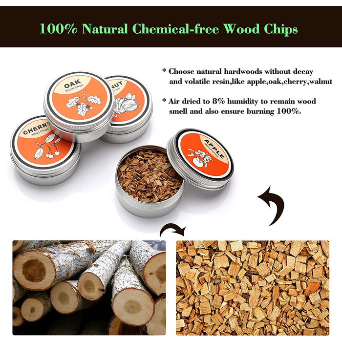 Набір для копчення коктейлів та віскі, з 4 дерев'яними стружками, подарунок на День батька, для Old Fashioned, коктейлів, віскі, бурбону, кави, м'яса, горіхів Saturn - горіх