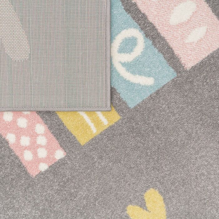 Домашній дитячий килим TT для хлопчиків і дівчаток, Сучасний Райдужний пастельний килим у формі серця, Колір Розмір (200x280 см, сіро-блакитна троянда)
