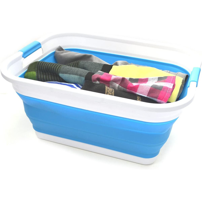 Складна Пластикова корзина для білизни SAMMART 41L-складаний висувний контейнер для зберігання / органайзер-Портативна пральна ванна-компактна Кошик /Кошик (небесно-блакитного кольору)