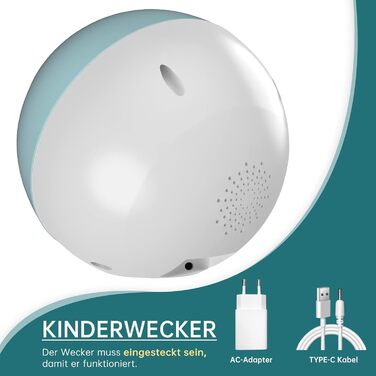 Дитячий ліхтарик-годинник Kinderwecker: тренажер сну, звукова машина, таймер, 9 кольорів - для хлопчиків та дівчаток (синій)