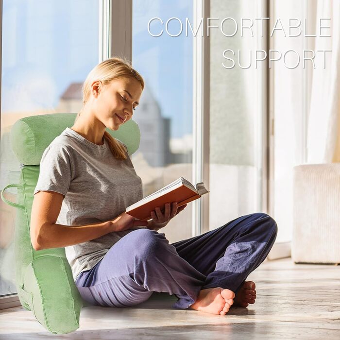 М'яке крісло-мішок для читання з велюру, для дорослих, з підтримкою спини та підлокітниками, з кишенею та знімним чохлом (колір кавовий) (зелений)