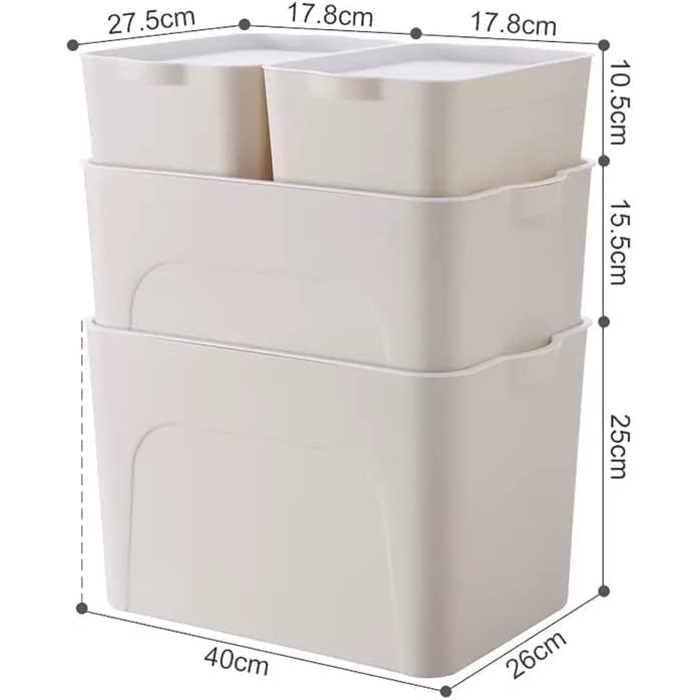 Ящик для зберігання з кришкою, Набір з 4 кухонних органайзерів Пластикова коробка з кришкою 15 л Штабельовані пластикові ящики для кухні, спальні, ванної кімнати, зберігання - Білий (F-khaki(2))
