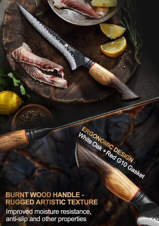 Ніж кухарський XINZUO Damaststahl з нержавіючої сталі Дамаск, 19,3 см - професійний, з ергономічною ручкою з білого дуба, серія Mo (ніж для філетування)