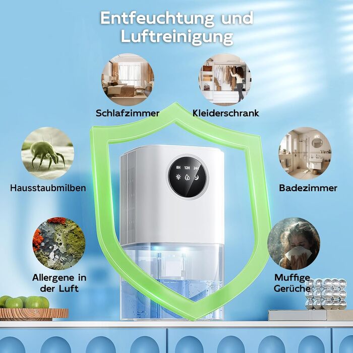 Електричний осушувач повітря 1800 мл - тихий осушувач для дому з автовимкненням, режимом сну та таймером 24 години