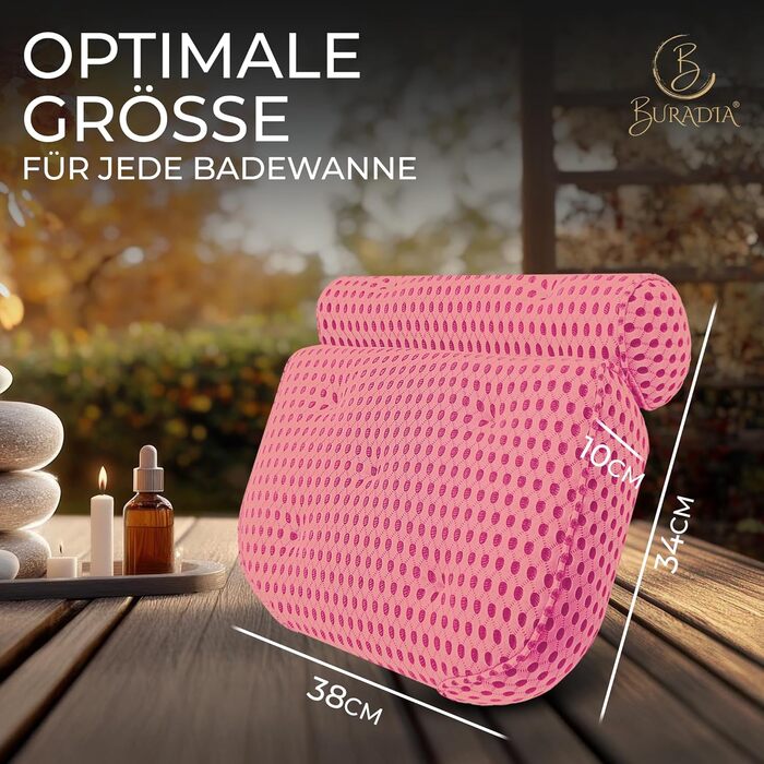 Подушка для ванни з сіткою для прання - Максимальний комфорт та розслаблення з технологією Air Mesh - Подушка для ванни з 7 міцними присосками - Підтримка шиї/голови (Рожева)