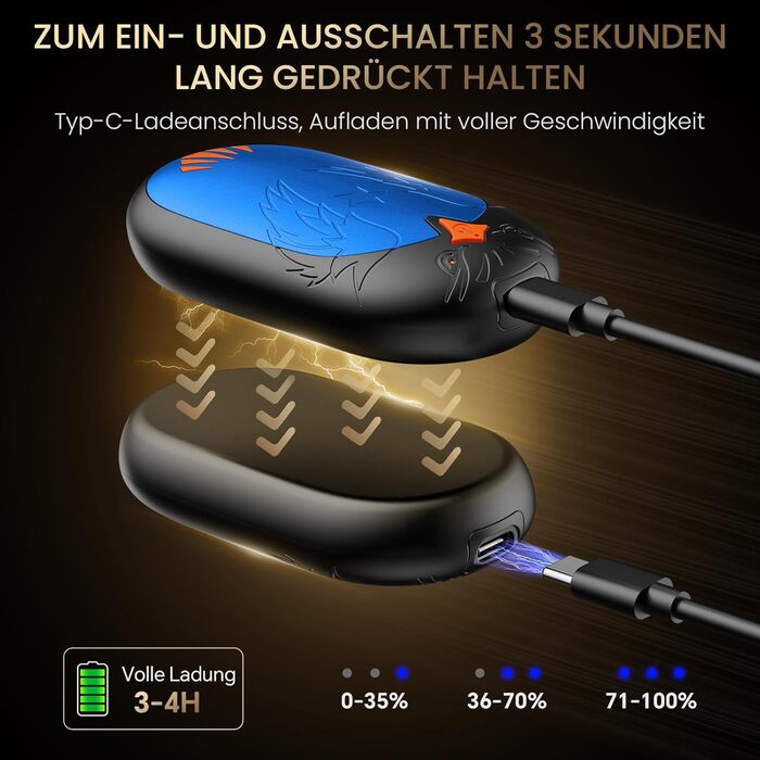 Електричні грілки для рук 2 шт. з USB-зарядкою, 3 режими нагріву, 24 години тепла, багаторазові, для зими, блакитні