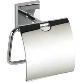 Тримач для туалетного паперу WENKO Power-Loc з кришкою Laceno - тримач рулону паперу, кріплення без свердління, пластик (ABS), 14,7 x 13,5 x 8 см, хром