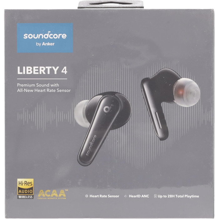 Навушники-вкладиші Soundcore Liberty 4, ANC, ACAA 3.0, звук високої роздільної здатності, датчик серцевого ритму, хмарний сірий