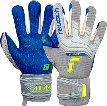 Унісекс воротарські рукавички Reusch Attrakt Fusion Finger Support Guardian для юніорів з розрізом по внутрішньому шву і накладкою Grip Fusion, які підходять для всіх (5.5, сірий / жовтий)