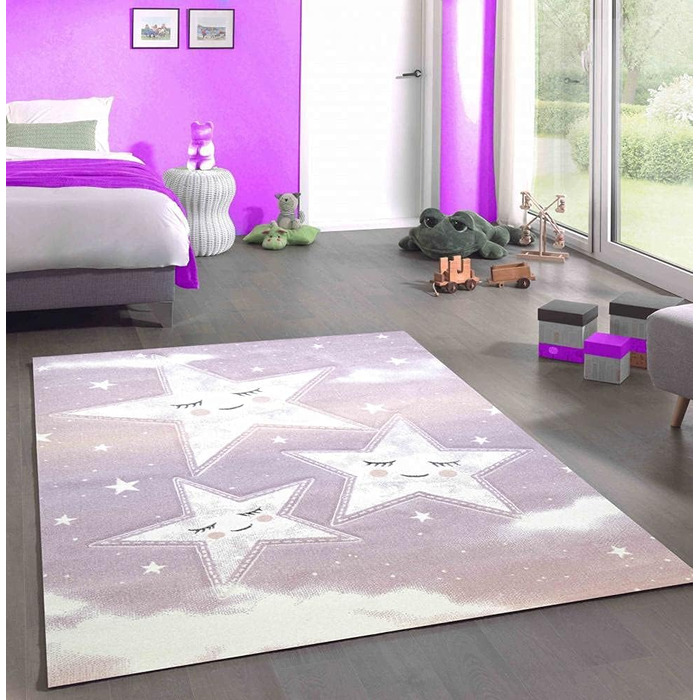 Ігровий килим Дитяча кімната Зірки Небесні хмари Дизайн Рожевий Крем Розмір (120 см Круглий)