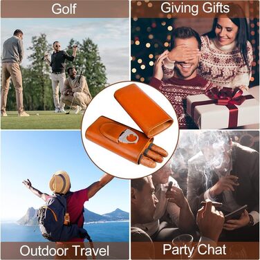 Вишуканий шкіряний тютюнотримач для 3 сигар з нержавіючою сталею та різаком, для подорожей