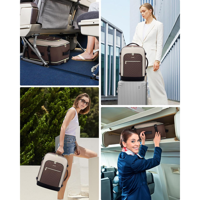 LOVEVOOK Рюкзак для ручної поклажі 40L, жіночий, для подорожей, великий, сумка-рюкзак для ручної поклажі в літак, для ноутбука, водонепроникний, рюкзак для подорожей, з косметичкою, сумка Weekender для подорожей, ділових поїздок (17.3 дюймів, Коричневий, 