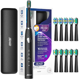 Електрична зубна щітка Seago SG-2316 (зелена) з 10 насадками, тиха для подорожей, з чохлом та зарядним пристроєм, акумулятор 60 днів, таймер для дорослих