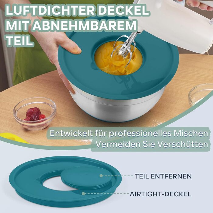 Набір мисок HaWare 6 шт. з нержавіючої сталі, 6 мисок + 6 кришок + 3 тертки, об'єм 4.6/2.8/2.5/1.6/1.2/0.7л, з антиковзним силіконовим дном, для миття в посудомийній машині