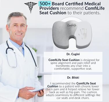 Подушка для сидіння ComfiLife Premium з Memory Foam для спини та ішіасу (сіра)