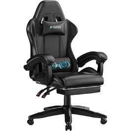 Ігровий крісло Bigzzia з масажем та підніжкою, ергономічний, регульована спинка 90-135°, чорний