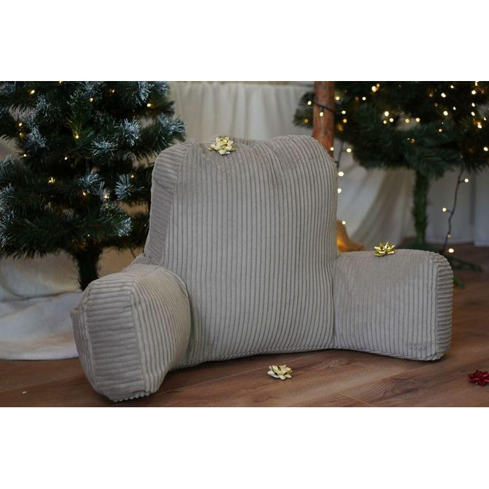 Підголовник Flumi з підлокітниками для читання, перегляду телевізора та відпочинку, подушка для ліжка та дивана з пральною наволочкою, наповнювач Foam, спинка з ручкою для перенесення (Кord, Бежевий)