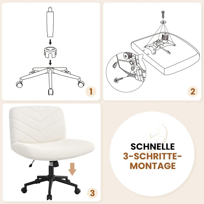 Офісне крісло Yaheetech з роликами, регульоване по висоті, з широким сидінням та середньою спинкою, для офісу та спальні, з колесами (слонова кістка)