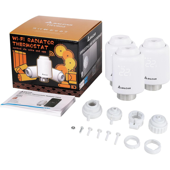 SALCAR Smartes WiFi термостати для радіаторів TRV603 – програмований термостат опалення, сумісний з Alexa та Google Assistant, Tuya Smart, без шлюзу (3 шт)