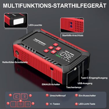 Портативний акумулятор для запуску авто 7000A з компресором 150PSI, 12V, 8L бензин/10L дизель, з прикурювачем та LED ліхтариком