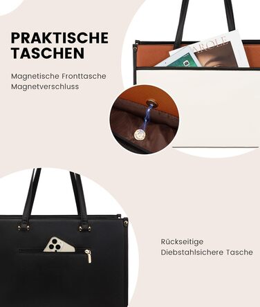 Сумка для ноутбука LOVEVOOK 15.6 дюймів, водонепроникна, для жінок, сумка-шоппер, шкіряна, для роботи, навчання, чорна, бежева, коричнева