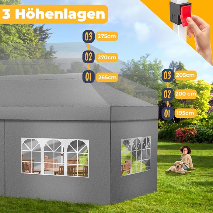 Павільйон KESSER® 6x3м з 6 знімними стінками, для саду, регульована висота, водовідштовхувальний, з сумкою, анкери, Pop-Up система, захист від UV 50+, для вечірок, антрацитовий колір