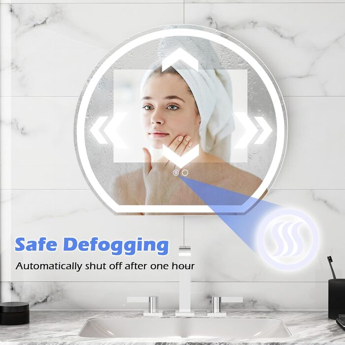 LED дзеркало для ванної кімнати FANTASK з підсвічуванням, проти запотівання, сенсорне керування, пам'ять, 60x54 см, срібло