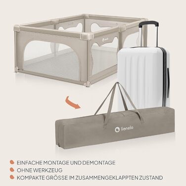 Дитячий манеж Lionelo Willow, 0-48 місяців, 120x180x68 см, сітка, 2 входи на блискавці, бежевий