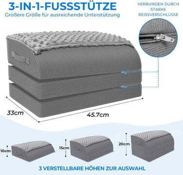 Підставка для ніг під стіл KingPavonini з гелевою пам'яттю, 3 положення, гріюча сумка для ніг, ергономічна підставка для офісного та ігрового крісла, сірий колір