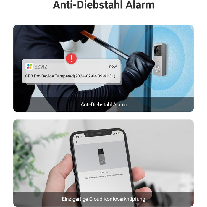 Відеодзвінок EZVIZ CP3 Pro з акумулятором та дзвінком CH1, бездротовий, з камерою, розпізнавання осіб, 2K, кольорова нічна зйомка, двостороння зв'язок, 8GB eMMC, комплект