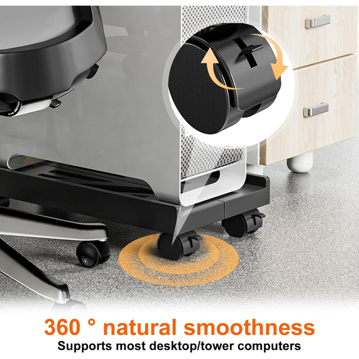 Підставка для комп'ютера SPORWAY: регульована платформа для системного блоку з 4 колесами, чорна
