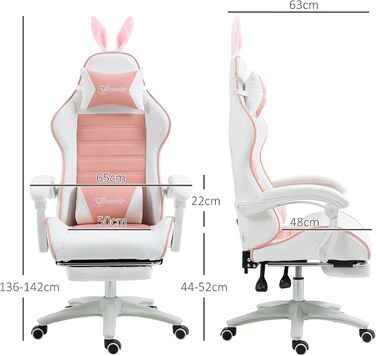 Крісло геймерське Vinsetto Ergonomic з підніжкою, подушкою для голови та попереку, регульованою спинкою, рожеве