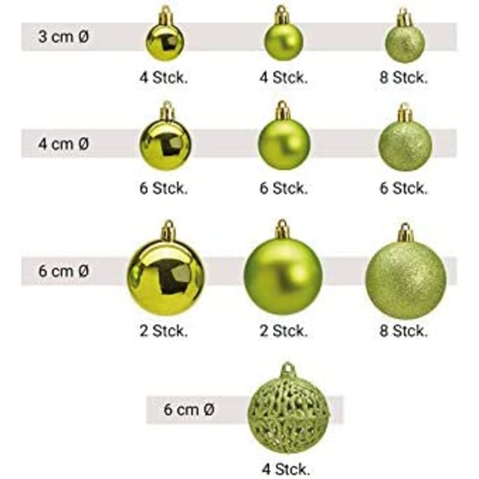 Набір з 14 різдвяних ялинкових куль WOMA-50 і пластикові різдвяні кулі-сріблястий, червоний, бронзовий / мідний і багато інших. - Прикраси для різдвяної ялинки і ялинкові прикраси (100, Світло-зелений)