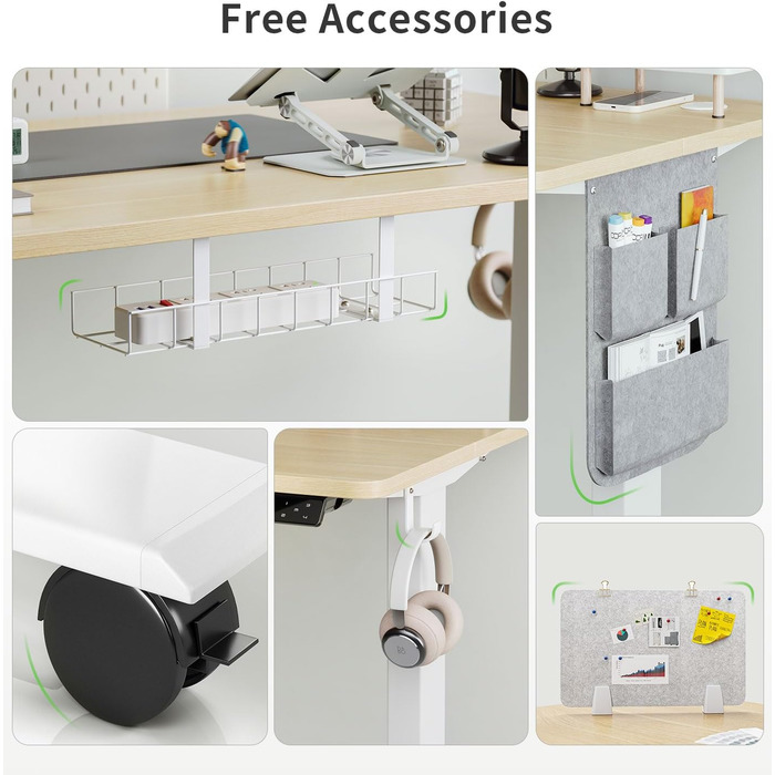 Регульований стіл MAIDeSITe SN1 140x70 см (Дуб + Білий) з електроприводом, пам'яттю та роликами