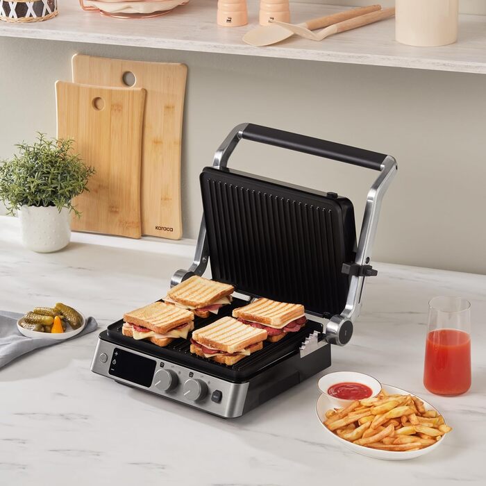 Тостер-контактний гриль Karaca Toastmaster 3 в 1, чорний, для 4-х тостів, з антипригарним покриттям