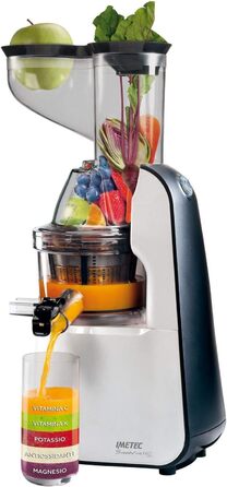 Професійний холодний соковитискач Imetec Succovivo Pro 2000 з повільною пресою, 48 обертів/хв, 2 фільтри, аксесуари для граніти та сорбеті, набір для косметичних масок, чорний