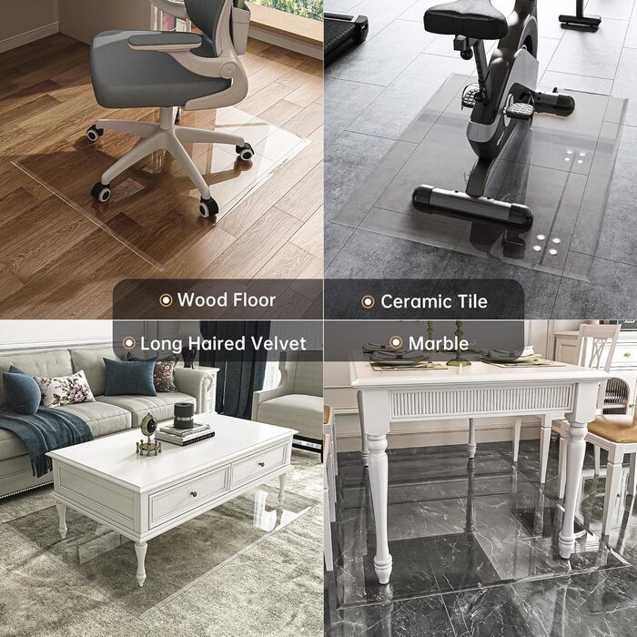 Захисна підкладка під офісний стілець з прозорого скла, 121 x 91 см, з заокругленими краями, для захисту підлоги, підходить для килимових та дерев'яних підлог