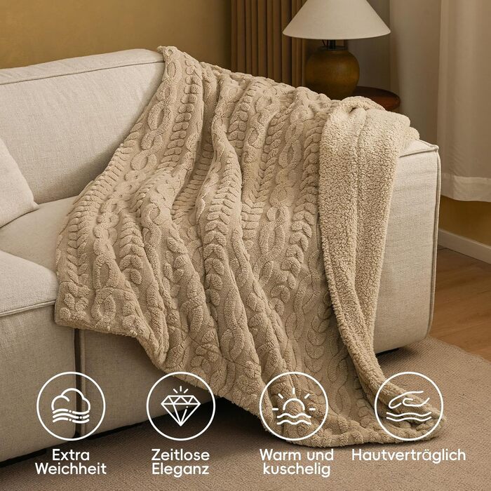 Плед Sherpa Fleecedecke: теплий, м'який, оксамитовий плед 152x203 см, сертифікат Oeko-Tex®, Khaki