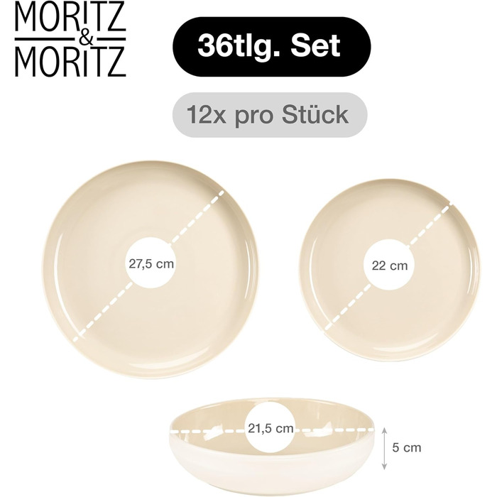 Набір посуду Moritz & Moritz Cavo Steingut для 6 осіб (18 предметів) - сучасний сервіз, колір піску, легко миється. Включає тарілки та миски. Також підходить для кави.