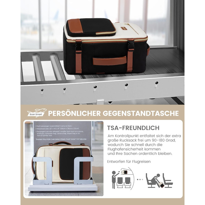 LOVEVOOK Рюкзак ручної поклажі, 40L, для подорожей та бізнесу, водонепроникний, 17.3 дюйми, для жінок, зелено-бежевий (40x20x25 см)