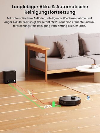 Робот-пилосос LEFANT M2 Plus з картографією, лазерною навігацією, 6000Pa, WiFi/App/Alexa, чорний