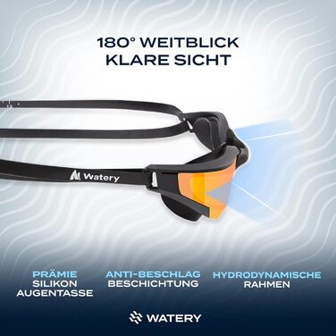 Водянисті окуляри для плавання з обробкою проти запотівання - Тренування, змагання (дзеркальні, захист від ультрафіолету) - Не залишає слідів навколо очей - Окуляри для плавання для дорослих, підлітків (золото)