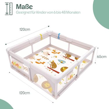 Дитячий манеж Akeraq з матрацом, іграшками та функцією перенесення (127x127 см)