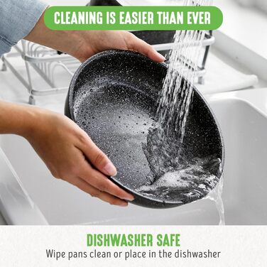 Набір посуду GreenLife 10 предметів з антипригарним покриттям, знімні ручки, складаний посуд, антитоксичні, без PFAS сковороди, індукційні каструлі та сковороди, економія місця, сервіровочні миски (Чорний Спренкле)