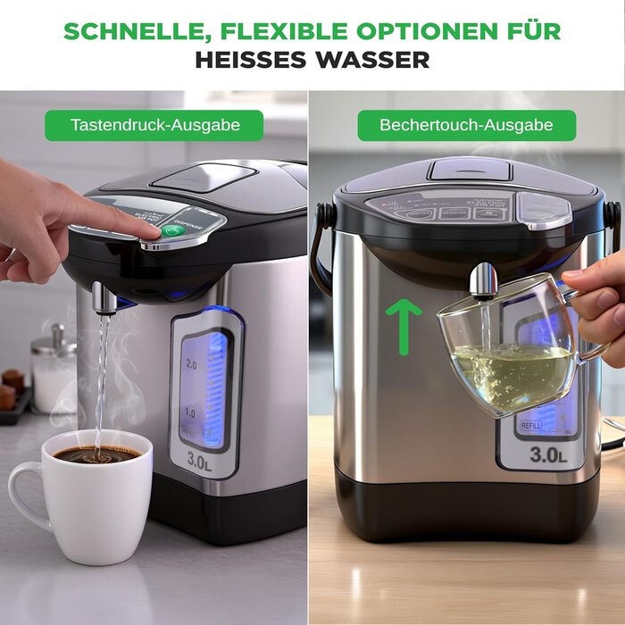 Електричний автоклав NutriChef 3L з дозатором гарячої води – нержавіюча сталь, безпечний кришка, безперебійний кран | Функція підігріву для глінтвейну, чаю, кави | Для комерційного та особистого використання | 1100W, компактний пристрій