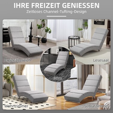 Крісло-шезлонг HOMCOM Relaxliege з м'якими подушками та металевими ніжками, стиль льону, світло-сірого кольору | Aosom