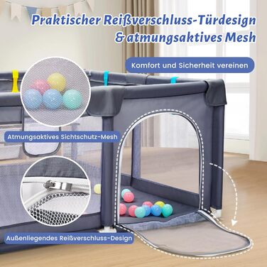 Манеж дитячий CHOLY для немовлят та малюків, 128х128 см, сірий. Безпечний, з сіткою та м'яким захистом, легко збирається