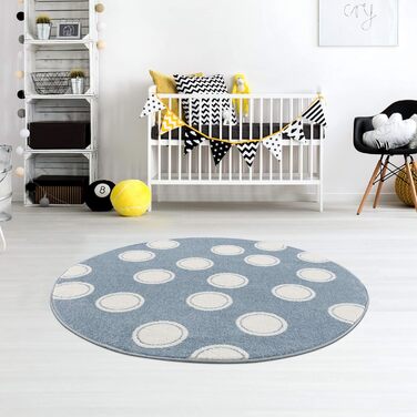 Дитячий килимок Крапки Кола Синій Білий Розмір (133 см круглий)
